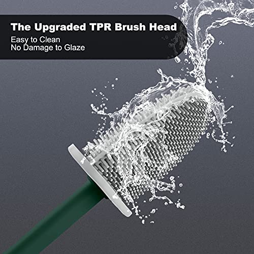 Onlyesh Silicone Toilet Brush with Holder, Wall Mounted Toilet Brush Set with Drain Pad & Extra Hook, Deep Cleaner Toilet Brushes with No-Slip Plastic Handle, for Bathroom Toilet (Green)