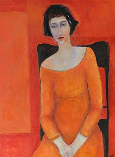Woman Female Figure Oil Painting Red Black Portraits Silhouette Art POSTER print 12x18 Figurative Face Head People Girl Artwork Orange for Living Room Salon your Wall