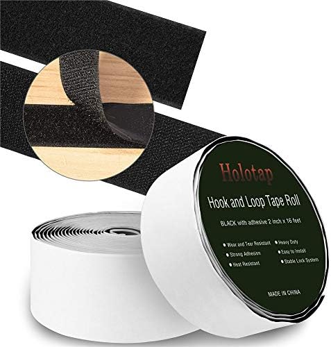 Sticky Back Hook and Loop Tape Roll Strips 2 Inch×16 Foot, Self Adhesive Fastener Interlocking Tape by Holotap Wear and Tear Resistant (Black, 2 Inch)
