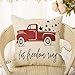 Fahrendom Happy July 4th Farmhouse Home Décor Let Freedom Ring Patriotic Decorative Throw Pillow Cover Vintage Red Truck with Stars Sign Decoration Cotton Linen Cushion Case for Sofa Couch 18 x 18 in
