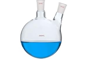 Deschem 2000ml,24/40,2-Neck,Round Bottom Glass Flask,2L Reaction Vessel,Double Necks