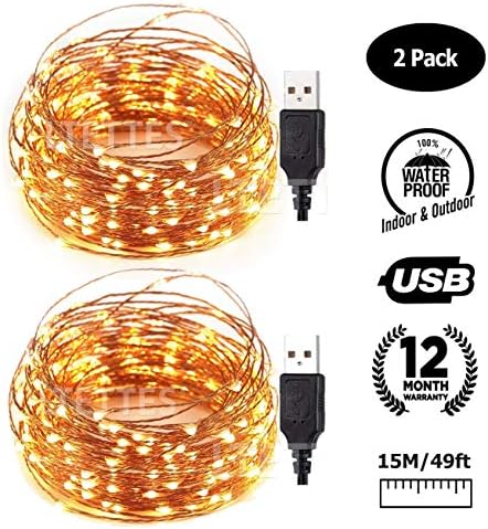 LTETTES 15 Meters 150 LED USB Powered Waterproof Outdoor Indoor Copper Wire Fairy Decorative String Lights (Pack of 2)