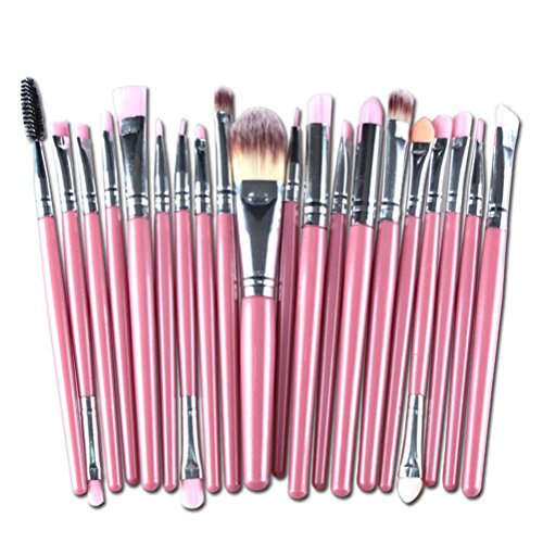 MELADY20pcs Multi-function Pink+Silver Pro Cosmetic Powder Foundation Eyeshadow Eyeliner Lip Makeup Brushes Sets