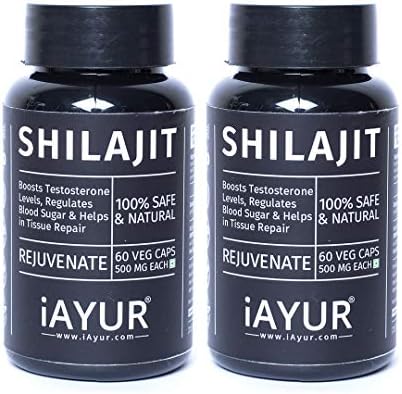 iAYUR Shilajit Extract (Pack of 2) Tested & Certified 100% Potent, Natural, Pure & Safe - Stamina, Power & Vigour - 500 Mg 60 Veg Caps