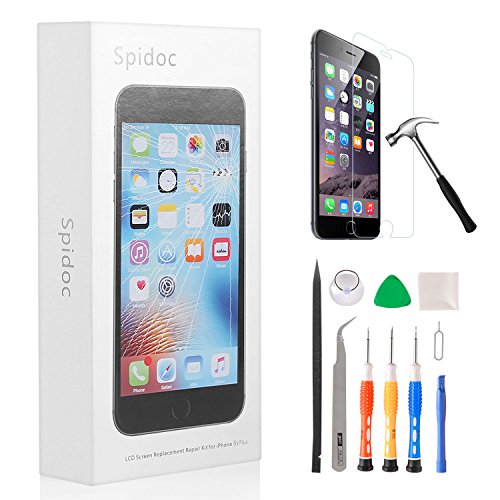 Spidoc LCD Touch Screen Digitizer Frame Assembly Full Set LCD Screen Replacement For iphone 6S Plus 5.5 inch With Repair Tools (Black)