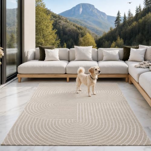 the carpet Santo Plus Outdoor Teppich – Beige, 200 x 280 cm – Wetterfest & Pflegeleicht, Balkon Teppich, Terrasse & Garten, Flachgewebe Indoor & Outdo