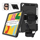 Miesherk iPad 7th Generation Case, iPad 10.2 Case 2019 with Pencil Holder, 360 Rotatable Stand Adjustable&nbsp;Strap, Shockproof Case for iPad 7th Gen Case 10.2''/ iPad Air 3/Pro 10.5" 2017/2019, Black