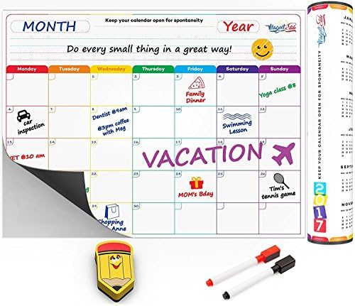 Monthly Calendar Planner Magnetic Board - Dry Erase Board Refrigerator Calendar - Fridge Calendar Monthly Schedule Board - Message Board and Reminder for Kitchen Refrigerator - 16x12 Inch