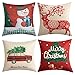 Anickal Christmas Holiday Decorations Christmas Cotton Linen Pillow Covers 18x18 with Christmas Truck Deer Snowman Santa Claus Pattern Xmas Gifts