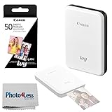 Canon Ivy Mini Mobile Photo Printer (Slate Gray) - Zink Zero Ink Printing Technology – Wireless/Bluetooth + Canon 2 x 3 Zink Photo Paper Pack (50 Sheets) + Photo4Less Cleaning Cloth – Deluxe Bundle