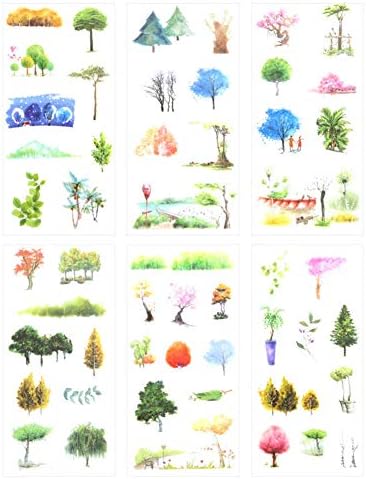 3 Set(18 Sheet) Fresh Lively Spring Green Trees Travel Stationery Sticker Scrapbooking Planner Journal Diary DIY Decorative Label Craft Stickers(Meet The Spring)