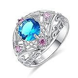 Veunora Ladies' 925 Sterling Silver 8x8mm Blue Topaz Filled Twisted Knot Ring Size 6