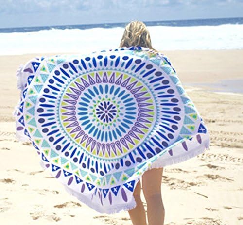 RENZE Beach Towels Frange Tablecloths, Serviettede Beach TentureTapes try Short Cover Yoga Mat Solar Protective ShawlJacket Embroidered Rayon Cotton, 3 Colors (Blue pattern)