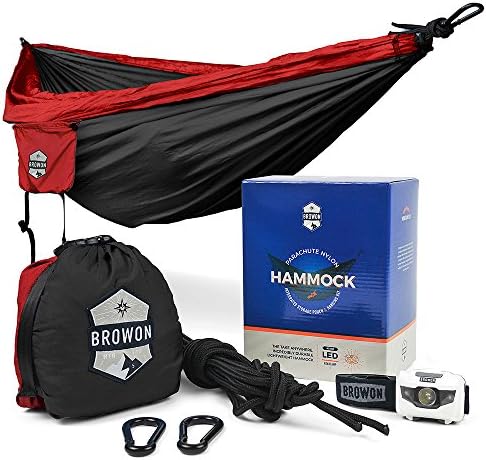 Lightweight 2 Person (Double) Camping Hammock Includes Headlamp, Tree Straps, Carabiners and Stuff Sack