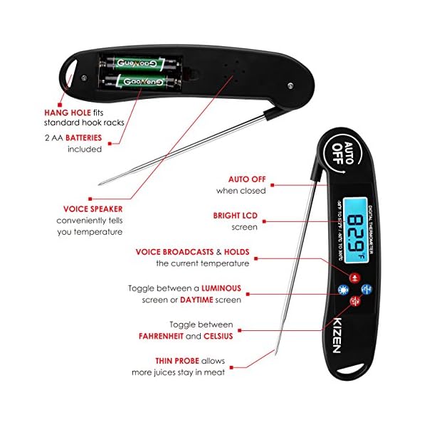 Kizen-Digital-Meat-Cooking-Thermometer-Instant-Read-Talking-Back-Light-Collapsible-Probe-Auto-off-Comes-in-Premium-Gift-Box-with-eCookbook-For-Food-Kitchen-BBQ-Grill Kizen-Digital-Meat-Cooking-Thermometer-Instant-Read-Talking-Back-Light-Collapsible-Probe-Auto-off-Comes-in-Premium-Gift-Box-with-eCookbook-For-Food-Kitchen-BBQ-Grill