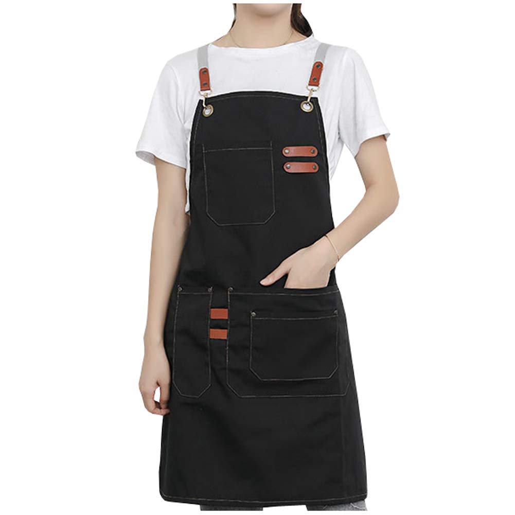 Black Aprons for Adults Cotton Cooking Barbecue Apron for Waiter Baker Stylist Adjustable