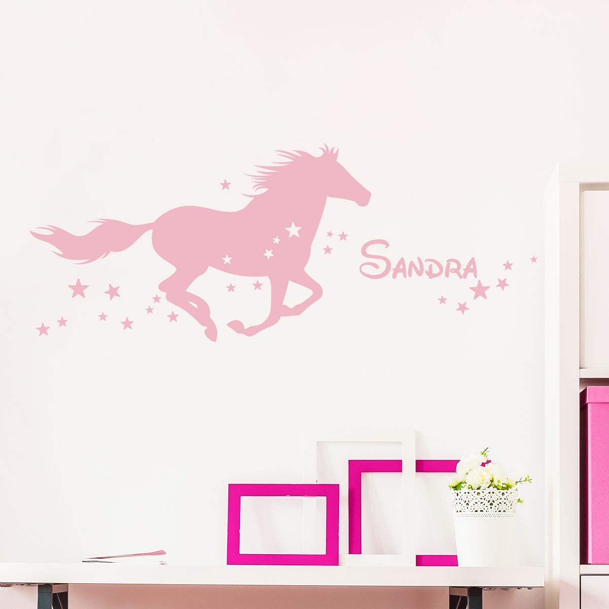 Personalised First Name Stickers | Fairy Horse Sticker - Wall Decoration for Children's Bedroom | 1 Horse Board 25 x 45 cm and 1 Alphabet Sheet 40 x 25 cm - Powder Pink