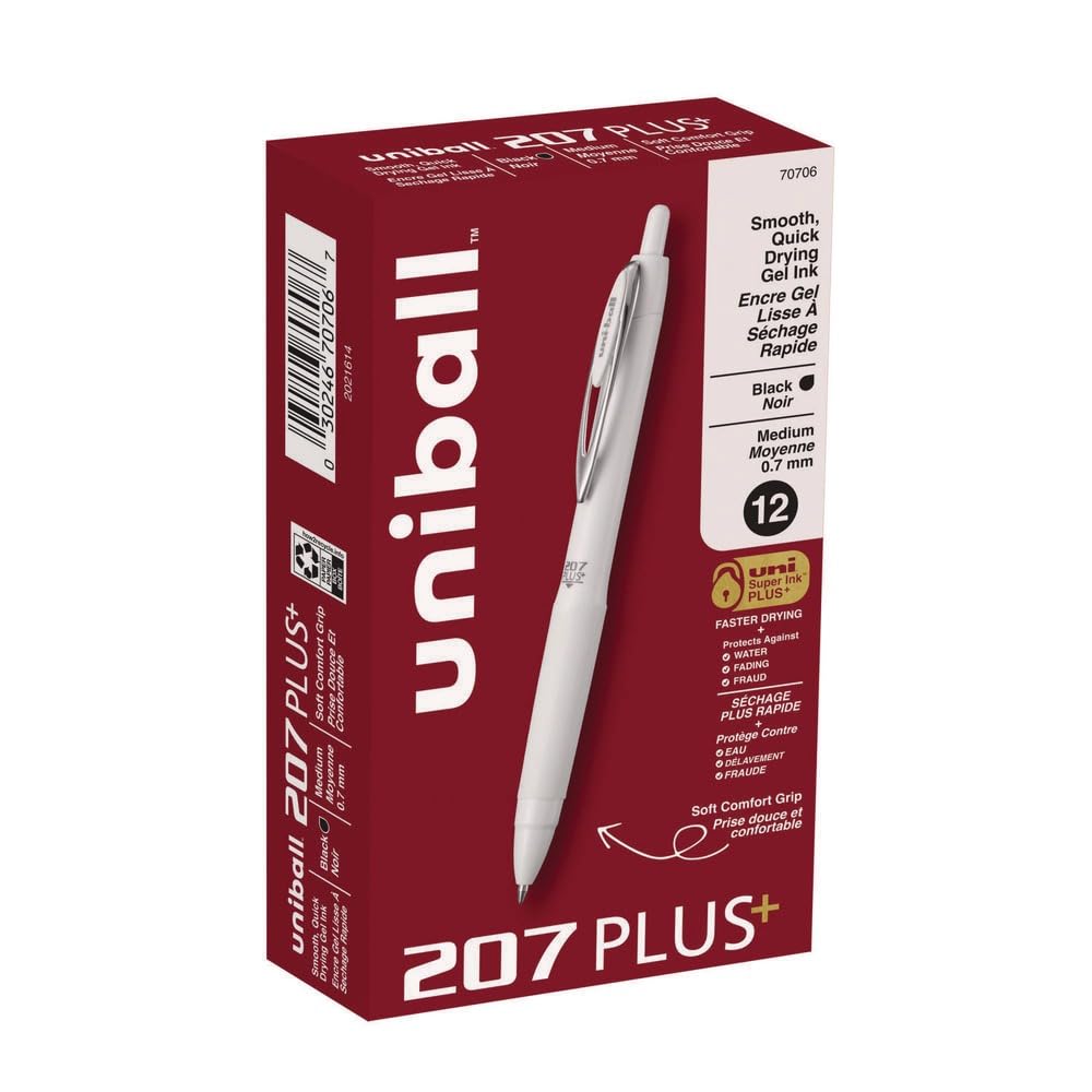 Photo 1 of ***1 PEN MISSING***Uniball Black Gel Pens, 207 Plus+ Retractable Gel Pens 12 Pack in Black with 0.7mm Medium Point Pen Tips - White Barrel***1 PEN MISSING***