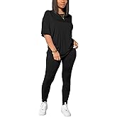 HBQ Women 2 Piece Outfits Summer Sweatsuits Drop Shoulder Tracksuits Biker Short Workout Jogger Sets