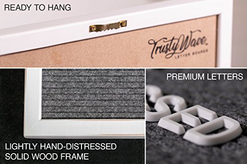 Felt Letter Message Board - Gray | 12x12 inch White Rustic Solid Wood Frame & Easel Stand | Changeable Wooden Letterboard Includes 356 White Letters, Numbers & Emojis | by TrustyWave - Thumbnail 4