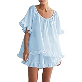 Xfileen Women Summer 2 Piece Set Fashion Short Sleeve Ruffle Trim Top and Shorts Set Cotton Pajama Sets