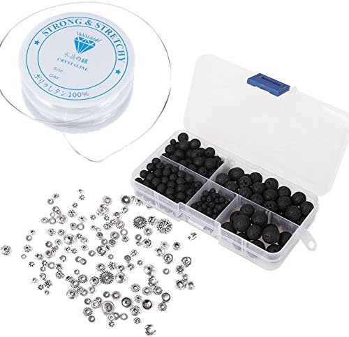 Sparklelife 300pcs Lava Beads for Essential Oils with Crystal String 50G Silver Spacer Beads for Jewelry Making