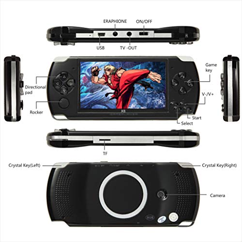 NXDA Pocket game console 4.3 inch screen 500 classic game video game console 8GB large memory handheld game console (Black)