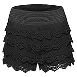 Women's Elastic Waist Lined Crochet Lace Scallop Hem Casual Mini Shorts