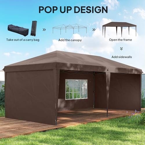 Outsunny 10' x 20' Outdoor Pop Up Canopy Tent Party Tent Instant Shelter W/Carrying Bag, Coffee