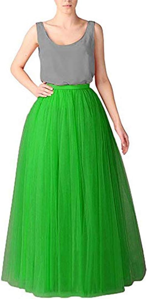 Women's Long Tutu Tulle 5 Layers Skirt Elastic Waist A Line Floor Length Prom Party Skirts Petticoat