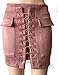Allegrace Women Sexy Lace Up Bodycon Faux Suede Fashion Big Pocket Mini Skirt Pink S