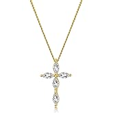 ALFISO S925 Sterling Silver Cross Necklace for Women with Cubic Zirconia, 14K Gold Plated Dainty Small Cross Pendant Necklace, Faith Women Cross Necklace, Elegant Jewelry Valentines Day Gifts for Her