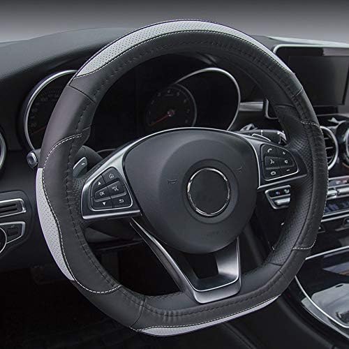 DuoDuoBling D-Shaped Steering Wheel Cover Flat Bottom (Black White)
