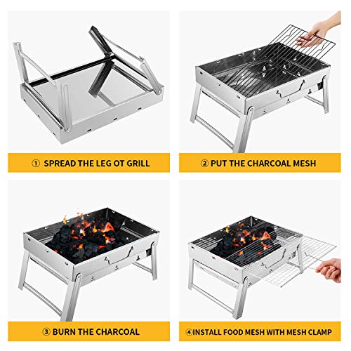 Sunkorto Folded Charcoal BBQ Grill Set, Stainless Steel Portable