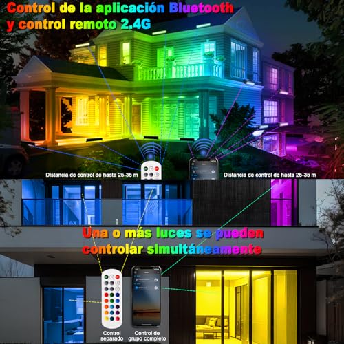 Reflector LED Exterior RGB 50W 2Pce, Barra Luz LED RGB de Pared con Temporizador y Memoria, Luz de Fiesta Pared con Control Remoto y App 2.4GHz,16 Millones Colores para Fiesta