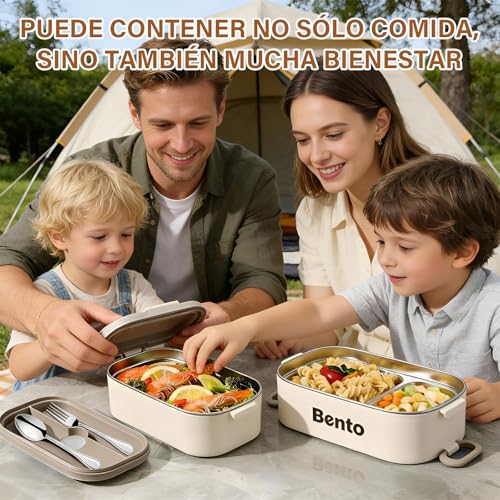 LEMONSEA Bento Box, Lunch Box de 3 Capas de 2400 ml, Toppers para Lunch Antifugas, Acero Inoxidable y Material PP, Bento Lunch Box con Bolsa para Almuerzo y Cubierto, Adecuado para Escuelas y Oficinas