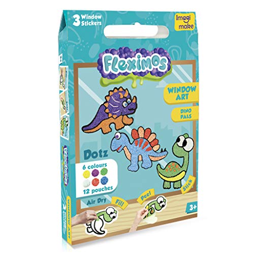 Imagimake Fleximos Dinos Pals DIY Window Art â€“ Dotz Multi-Colour Air Dry Clay Art Playset - for Girls and Boys 3 Years+ (Dino Pals)