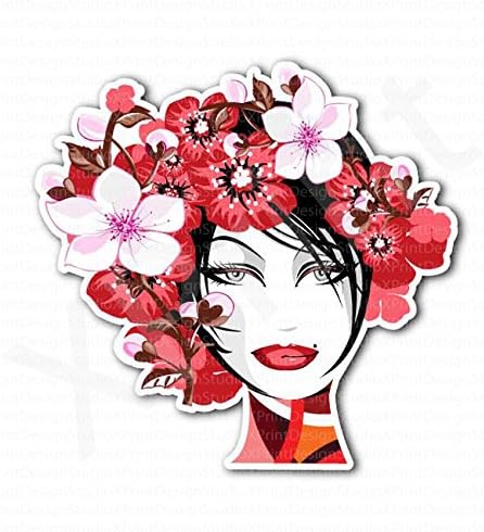 Girl Face Crown of Cherry Sakura Flowers Sticker