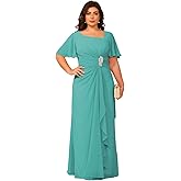 vintys Women's Chiffon Mother of The Bride Dresses with Sleeves V Neck A Line Formal Evening Dress VS164N