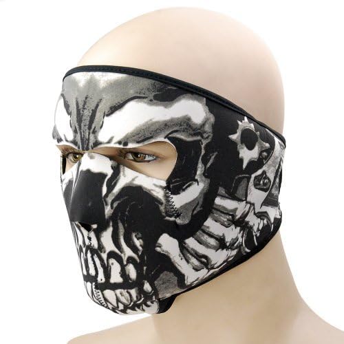 Motorcycle Biker Black Neoprene 2 in 1 Back Reversible Skull Assassin Full Face Mask