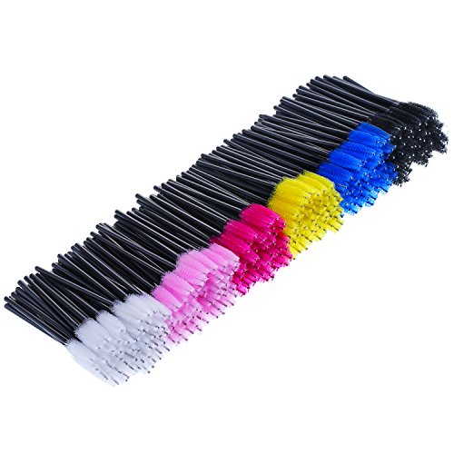 eBoot 300 Pieces Disposable Eyelash Brushes Mascara Wands Cosmetic Applicators Eye Lash Makeup Tool Kit, 6 Colors