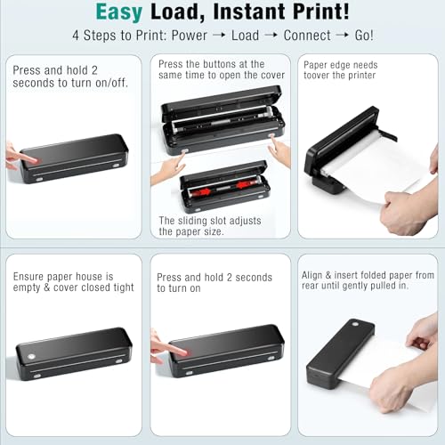 Portable Printer Wireless for Travel, Inkless Thermal Printer Supports 8.5 x 11 Inch Thermal Paper, Bluetooth Compatible with iOS, Android, Laptop Includes 2 Rolls & 10 Sheets of Paper Kit