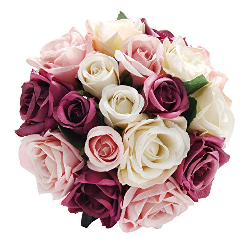 CQURE Artificial Flowers, Fake Flowers Silk Artificial Roses 18 Heads Bridal Wedding Bouquet for Home Garden Party Wedding Decoration (Mix Color×2)