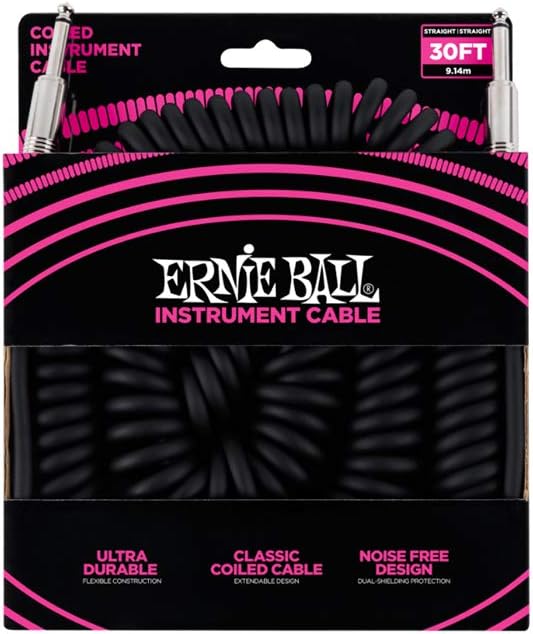 Ernie Ball 30 ft Coiled Straight / Straight Instrument Cable - Black
