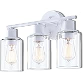 WISBEAM 3-Light Bathroom Vanity Wall Light, White Bathroom Light Fixtures Over Mirror with Clear Glass Shade Including E26 Me