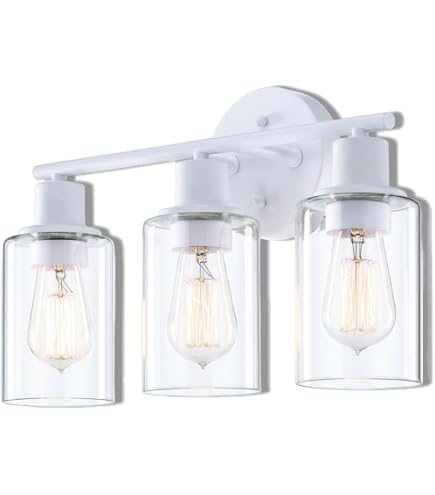 GRUENLICH 3-Light Wall Sconce - White Bathroom Vanity Light With Glass Shades, E12 Base (Dimmable) - View #6