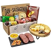 Dan the Sausageman Silver Star Gourmet Meat & Cheese Gift Box – Original & Garlic Summer Sausages, Sweet Hot Mustard, Sockeye Salmon, Water Crackers, Almond Roca – 8-Item Holiday Snack Box