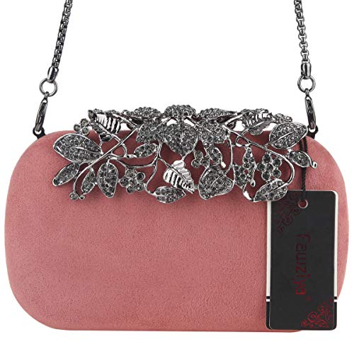 Fawziya Flower Purse With Rhinestones Velvet Clutch Evening Bags-Pink Blush