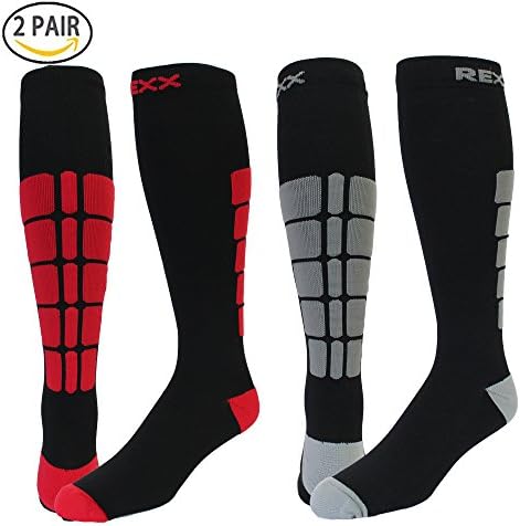 Rexx Recovery &amp; Performance Sports Compression Socks Men and Women Graduated Athletic Fit for Running (20-30mmHg) (LARGE, 2 PACK-GREY+RED)
