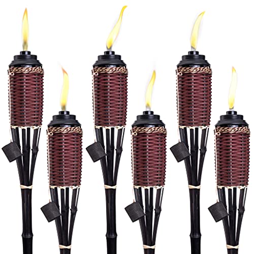 Backyadda Bamboo Tiki Torches for Outside with ExtraLarge (16oz) Metal